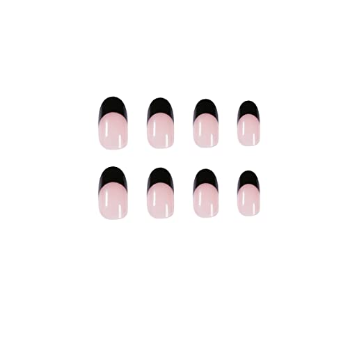 Misud Fake Nails Medium French Press On Nails, Oval Acrylic Nails Full Cover Black False Nails Round Glue On Nails Glossy Stick On Nails For Women And Girls 24Pcs #TOP2
