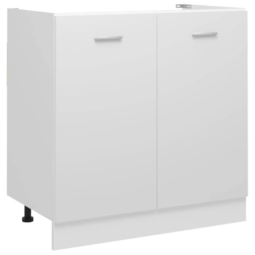 vidaXL Meuble sous-évier 80x46x81,5 cm, Bois reconstitué, Blanc, Armoire de Salle de Bain, Placard sous évier, Rangement Cuisine & Salle de Bain, Fixation Murale