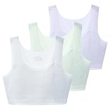 [FARFADET] ガールズ ブラ ブラジャー ハーフトップ シームレス ジュニア 胸二重 中学生 小学生 下着 接触冷感 カップなし 3枚セット ファーストブラ カップなし 前二重布 インナー 3枚組 部活 デイリー ティーンズ スクール 二重布 吸汗 ファースト 揺れにくい 白 グリーン ラベンダー (M, 白グリーンラベンダー)