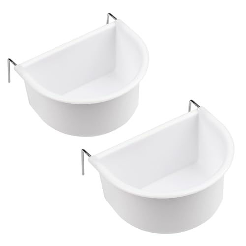 MEISH 2Pcs Bird Feeding Dish Bird Cage Feeding Bowls D-shaped Bird Food Plastic Cups with Hook Hanging Cup Food Dish