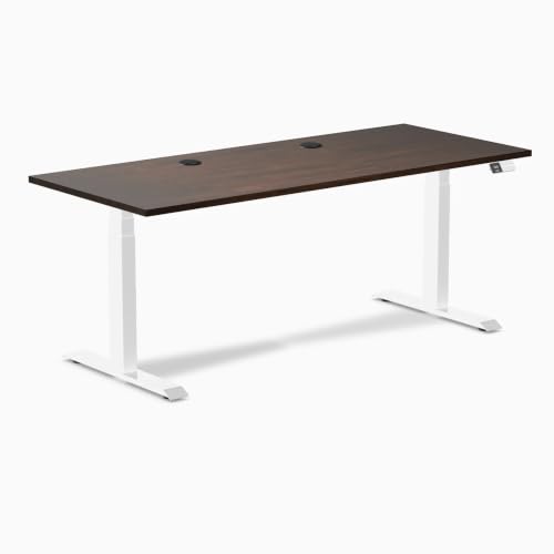 Image of Desky Dual Rubberwood Sit Stand Desk Dark Walnut 48 inch White