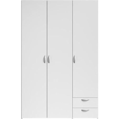 Parisot Armoire Daily 2 - Décor Blanc - 3 Portes + 2 tiroirs - L 120 x H 185 x P 51 cm