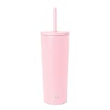 Simple Modern Vaso Termico con Pajita y Tapa | Taza Termica Café para Llevar Botella Agua de Acero Inoxidable | Regalos para Mujeres & Hombres | Classic | 710ml | Blush
