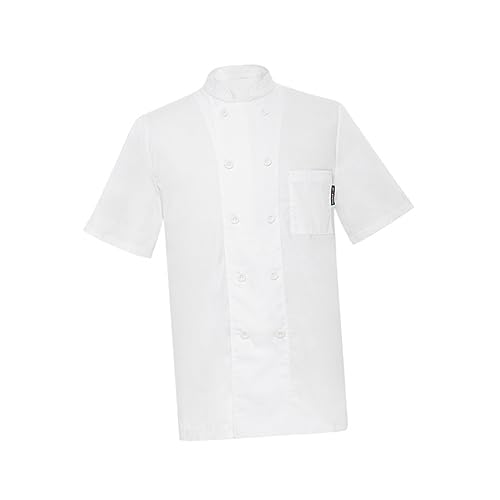 BESPORTBLE Unisex Xxl Short Sleeve Chef Coat White Casual Loose Chef Apparel Blended Material with Grey Button Closure and Split Sleeve Pocket for Kitchen Work
