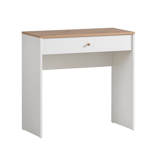 Lomadox Schminktisch mit Schublade weiß matt mit Eiche Frisiertisch Kosmetiktisch Schlafzimmer Ankleidezimmer Modern