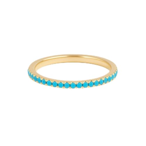 Turquoise Eternity Ring 18K Yellow Gold Engagement Ring Minimalist Stacking Band Wedding Jewelry Everyday Wear Gift for Her