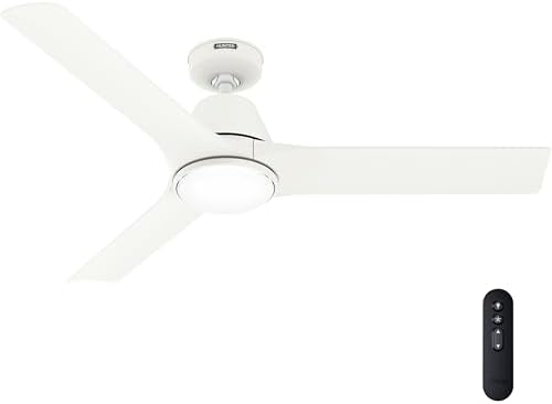 Hunter - Aeronaut Indoor/Outdoor Ceiling Fan With Light, Remote, 52-inch, Matte White, Modern-style, 6-speed DC Motor, Energy Star, WiFi Smarthome, 52928, for porches, patios, sunrooms, bathrooms
