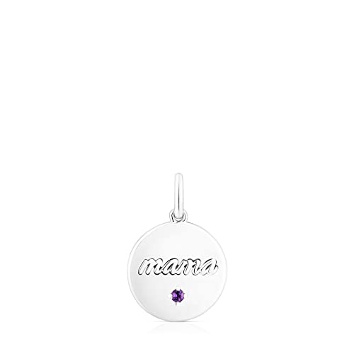 TOUS Colgante Medalla de Plata de Primera Ley para Mujer Reversible con Motivo de Amatista, Talla de 2 mm de diámetro, Tamaño colgante: 15,5mm, No incluye Cadena, Atemporal y Elegante, Colección Mama
