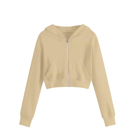 Hoodies for Teen Girls Cropped Long Sleeve Zip Up Jacket Pockets Workout Hooded Sweatshirt Y2K Crop Coats Clothes