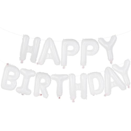 Image of White Happy Birthday Balloons Banner 16 Inch Mylar Foil Letters