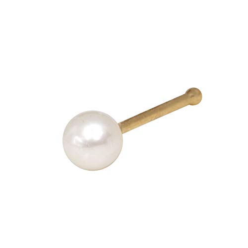 Jewelryweb Solid 14K Yellow or White Gold 3-mm 20 Gauge Freshwater Cultured Pearl Nose Stud (yellow-gold) Jewelryweb Solid 14K Yellow or White Gold 3-mm 20 Gauge Freshwater Cultured Pearl Nose Stud (yellow-gold)