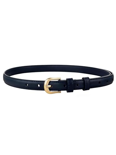 Harwez Womens Skinny Leather Belt Ladies Thin Waist Belt with Gold Buckle