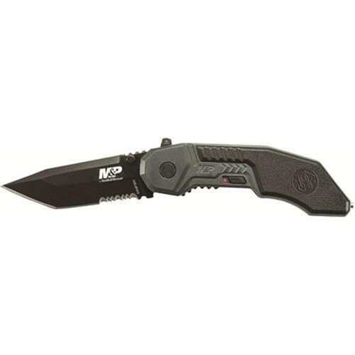 Smith & Wesson M&P SWMP3BS 7.1in S.S. Assisted Folding Knife with 2.8in Serrated Tanto Blade and Aluminum Handle for Outdoor, Tactical, Survival and EDC,Black