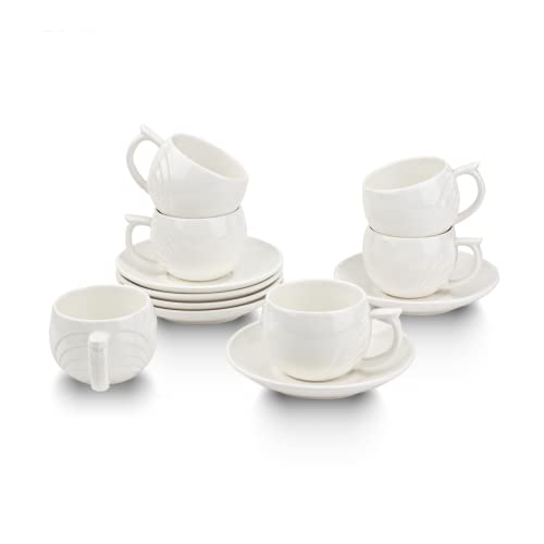 UIBFCWN 12 teilig Set Cremeweiß Porzellan Kaffeeservice Teeservice, je 6X Kaffeetassen mit 6X Untertassen für 6 Personen -C Cover