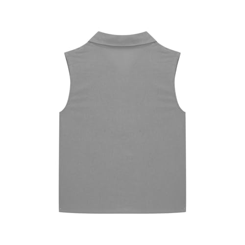 Girls Cotton Linen Vest Button Down Dress Shirts Tween Sleeveless School Uniform Shirts Collared Tops Plain Tank Tops3