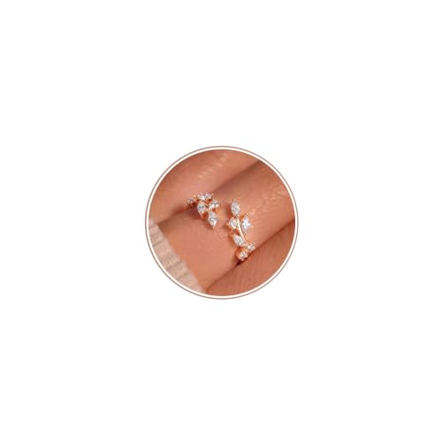 Image of CASSIECA Rosegold Rings for Women Adjustable Sparkling Leaf Open Ring