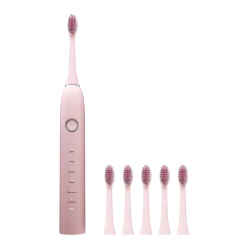 GIZMORAC Rechargeable Electric Toothbrush for Adults with 5 Modes, 4 Brush Heads, 4 Hours Charge Lasting up to 25 Days, Power Toothbrush, Pink