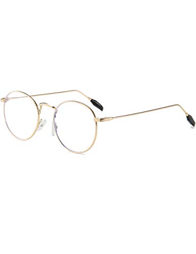 Sirain Blue Light Blocking Glasses Round Retro Eyeglasses Frame Stylish Anti Blue Ray Computer Game Glasses(non prescription) (Golden-2)