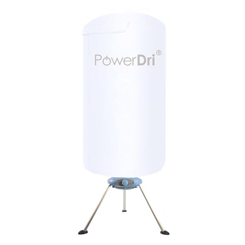 PowerDri Portable Electric Clothes Dryer Energy-Efficient, 15 Kilos, Home Dorms Hot Air Machine Stand Rack with Cover (White)