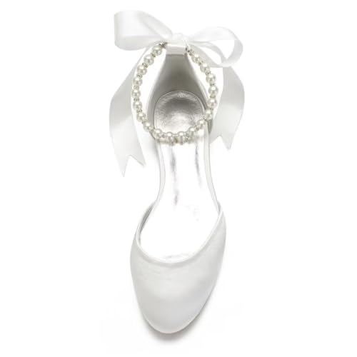 Wedding Shoes Flats for Bride Satin Pearls Round Toe Women Dress Shoes for Special Occasions2