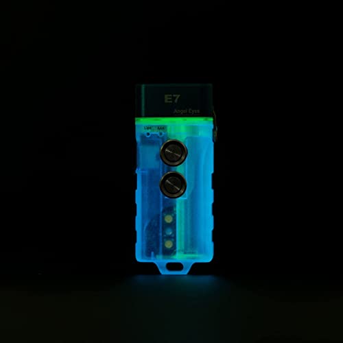 Image of RovyVon E7 EDC Keychain Flashlight USB C Rechargeable - 4000K 95+ High CRI, 500 Lumens GITD Blue Small Flashlights Dual Power Compatible Replaceable AAA Battery (Sidelight: White /Red)