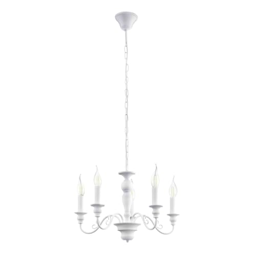 Eglo Caposile Lámpara colgante de araña con 5 focos, estilo vintage, casa de campo, Shabby Chic, lámpara de acero en blanco para mesa de comedor, lámpara colgante de salón con casquillo E14