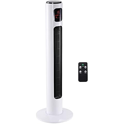 HOMCOM Turmventilator 70° oszillierender Standventilator mit fernbedienung 96 cm Säulenventilator 45 W 3 Modi ABS-Kunststoff Weiß+Schwarz Cover