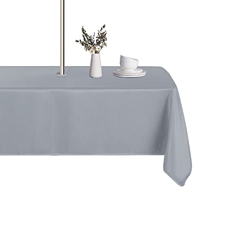 Lushvida Rectangle Outdoor Tablecloth With Umbrella Hole And Zipper, 52X70 Inch Silver, Washable Waterproof Table Cloth Spill Proof Wrinkle Free Table Cover For Patio Spring Summer Picnic Bbqs #TOP2