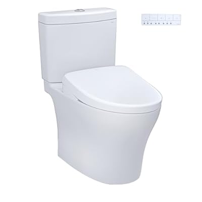 TOTO WASHLET+ Aquia IV Two-Piece Elongated Dual Flush 1.28 and 0.9 GPF Toilet and Contemporary WASHLET S7A Contemporary Bidet Seat, Cotton White - MW4464736CEMGN#01