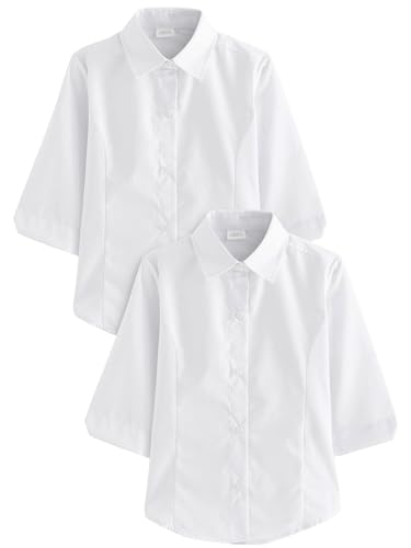 NEXT Mädchen Schulblusen mit Dreiviertelärmeln im Regular Fit, 2er-Pack Weiß 110