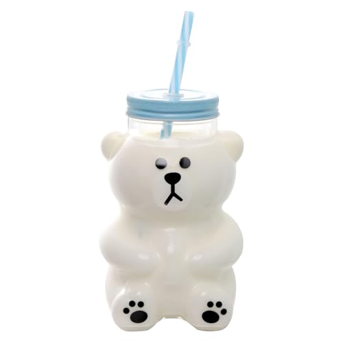 Tasse d'ours avec paille 550 ml en verre transparent, contenant mignon pour boisson et jus de fruit