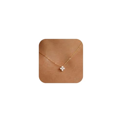 Image of Gold Silver Necklace for Women, Dainty Cubic Zirconia Pendant