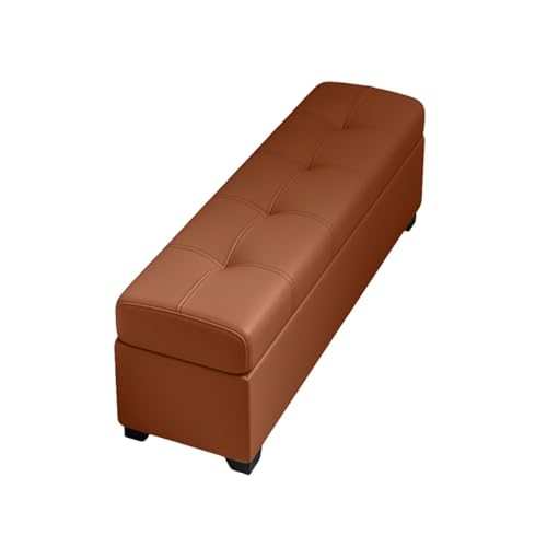 Banco otomano de almacenamiento marrón – Banco tapizado de cuero con almacenamiento oculto muebles de interior para sala de estar y entrada (100 x 30 x 40 cm)