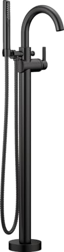 Delta Trinsic Freestanding Tub Faucet with Hand Held Shower, Matte Black Floor Mount Tub Filler,...