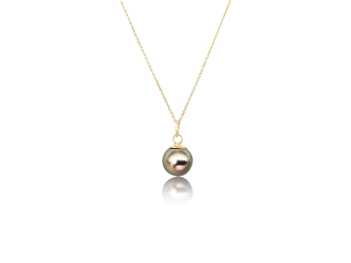 PERORNO Pendentif en Or 18K avec Perle de Tahiti Authentique 9 mm - Éclat Exceptionnel, Chaîne Élégante Argent 925 Plaqué 45cm - Bijou de Luxe pour Femme