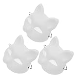 Parliky Máscara de Gato Blanca Mate con Tejido de Malla Transpirable, 3 Piezas sin Pintar para Pintar a Mano, Base para Disfraz de Halloween y Fiestas de Mascarada
