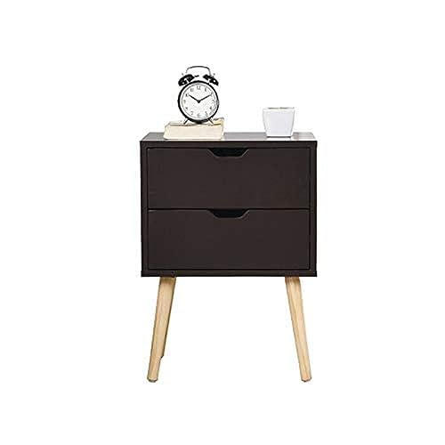 Image of Storage Nightstand Mid-Century Modern Bedside Table with Solid Wood 4 Legs Minimalist and Practical End Side Table- 2 Drawer-Brown