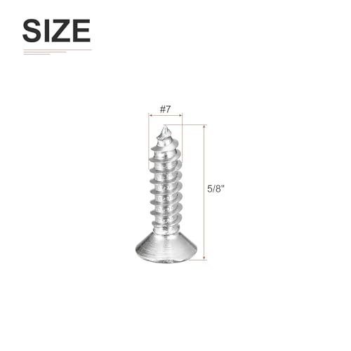 Image of DTGN 100Pcs #7x5 /8 inch Flat Head Wood Screws, 304 Stainless Steel Phillips Self Tapping Screws - Good for Woodworking, Furniture - Silver