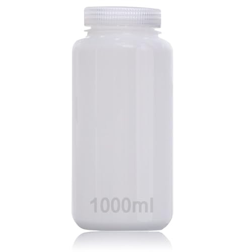 DKBT Bouteille vide en plastique à col large 1000 ml - Anti-fuite - Transparent - En polyéthylène haute densité - Avec large ouverture pour flacons de pilules, bouteilles d'échantillons d'eau