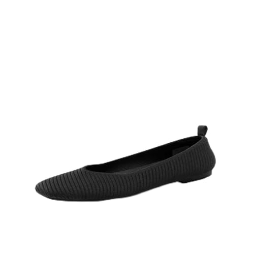 Women Lightweight Knit Flat Shoes Square Toe Comfortable Casual Shoes