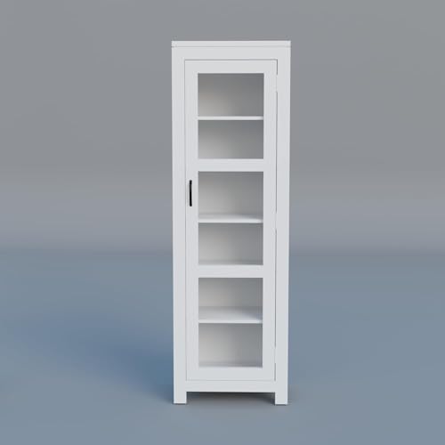 Image of Krishna Wood Decor Solid Sheesham Wood Deco White Corner Book Shelf, Showcase Acrylic Glass Door Crockery Unit Or Bookcase, Six Shelves Wooden Book Rack, Display Cabinet for Home & Library Areas