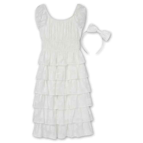 Speechless Girls' Short Sleeve Chiffon Midi Dress and Headband, White, 142