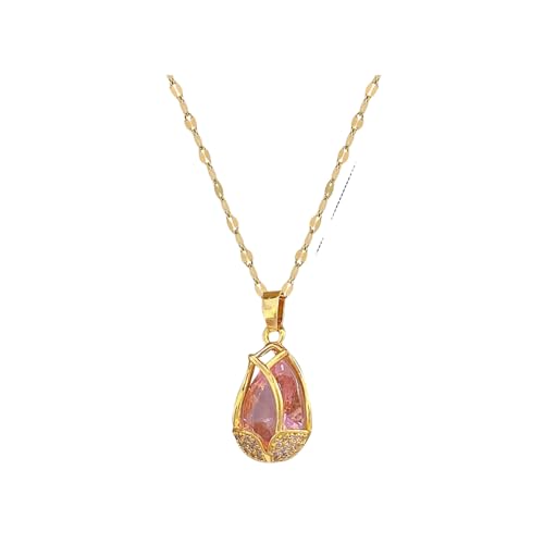 KDFIYSCV Preciosa flor de tulipán con un colgante de cobre rosa de circón Moda femenina Cadena de bambú dorado Día de la Madre