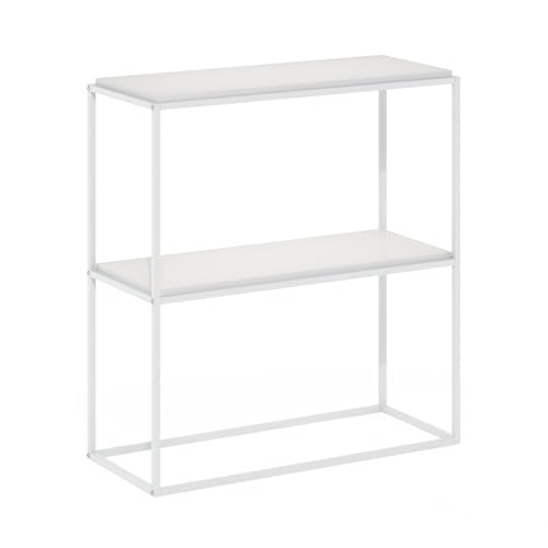 Image of Furinno Moretti Modern Storage Shelves, 2-Tier Wide Stackable Book Shelf, Open Shelves, for Organization and Storage, Living Room, Garage, Home Office, Solid White