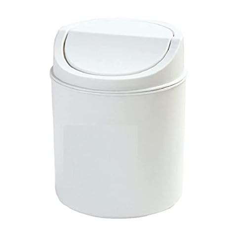 Small bin office desk bin with lid for countertop, cosmetic table top, bathroom, bedroom, kids Student desktop bin (Beige) Cover