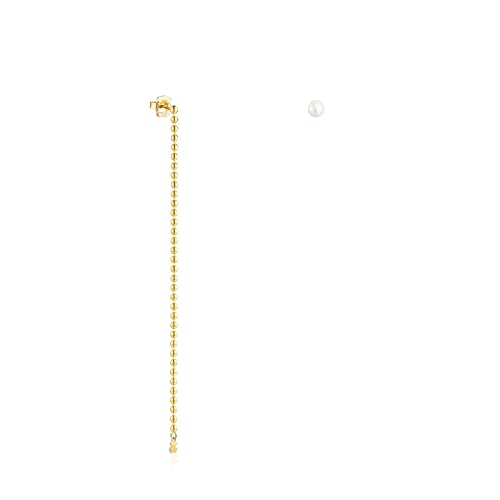 TOUS Pendientes asimétricos con baño de oro 18 kt sobre plata y perla Gloss