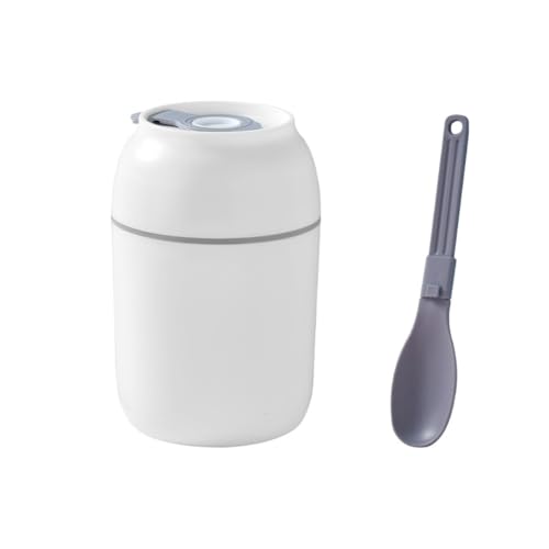 Vilom ステンレススープカップ 蓋付き スプーン付き 携帯用 保温保冷 朝食カップ 牛乳 大豆ミルク オートミール スープ容器 弁当スープジャー 漏れ防止 密封設計 (ホワイト)