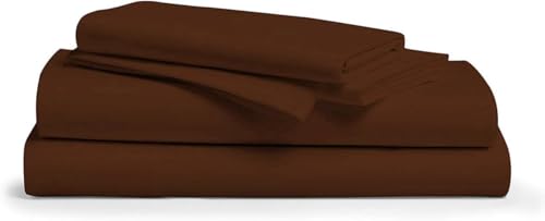 Image of SEM B GRA - Double Size Bedsheets for Single Bed 600 TC - Cotton Elastic Fitted Sheet (48 x 75 Inches) with 10 Inch Drop- Color Chocolate Solid [ Fitted Sheet with 2 Pillow Cover]
