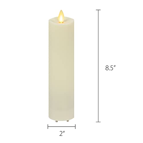 Image of Luminara Outdoor Slim Pillar Flameless LED Candle, Ivory 2 inch x 8.5 inch, Moving Flame Weather Resistant Timer Ready Battery Operated Safe Melted Edge