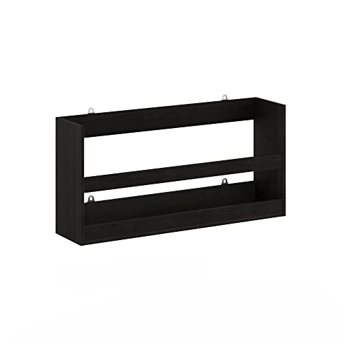 Image of Furinno Hermite Rectangular Floating Shelves for Wall, Black Espresso | Wall Shelf with Guard Rail, Floating Shelf, Wall Mounted Shelves, for Bathroom, Bedroom, Living Room, Home Office